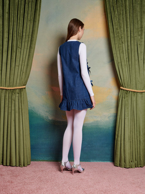 【英国発Sister Jane】Lyrical bow-embellished denim dress Sister Jane Lyrical Bow-embellished Denim Mini Dress Blue