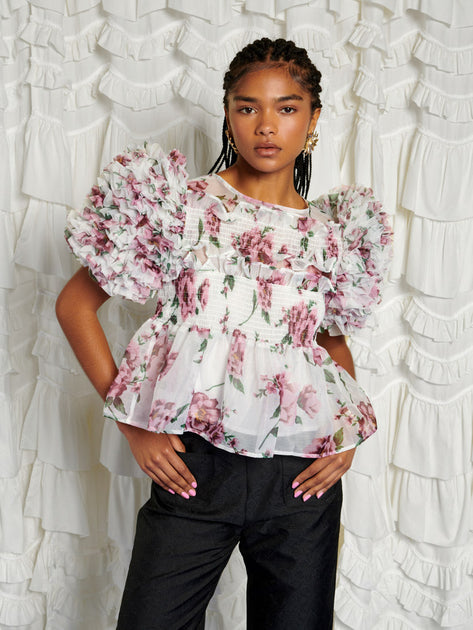 【英国発Sister Jane】Pepper floral-jacquard top パフスリーブ 英国発Sister Jane】Pepper floral-jacquard top パフスリーブ