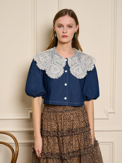 Sable Denim Cropped Top