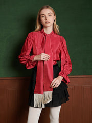 Rene Fringe Bow Blouse Raspberry Red / Z