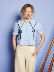 Glassy Bowed Collar Blouse Cornflower Blue / Z