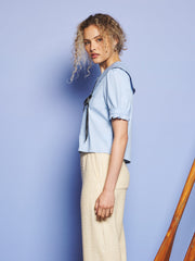 Glassy Bowed Collar Blouse Cornflower Blue / Z