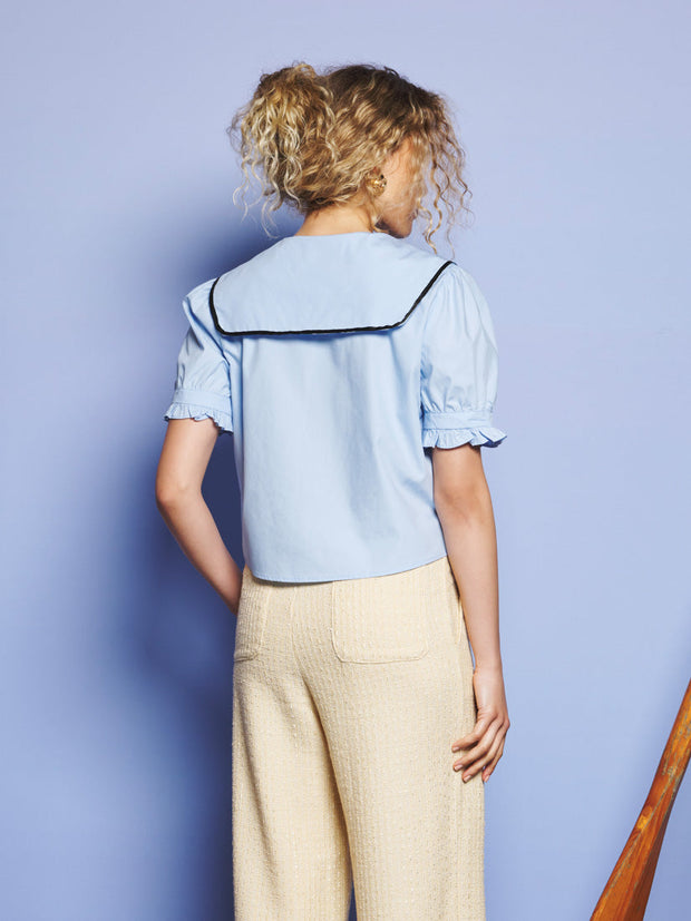 Glassy Bowed Collar Blouse Cornflower Blue / Z