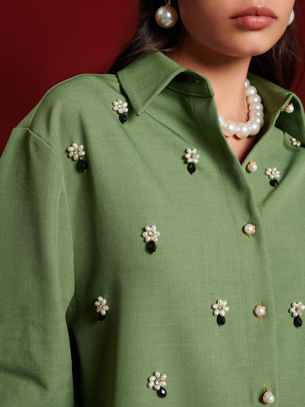 Formosa Embellished Shirt Olive Green / Z