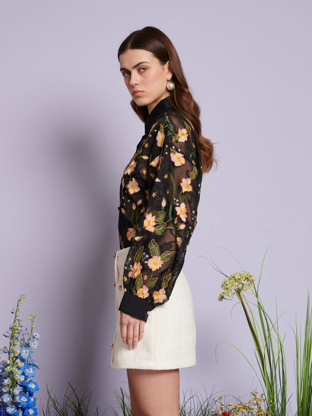 Wood Lily Embroidered Shirt Floral Black / Z