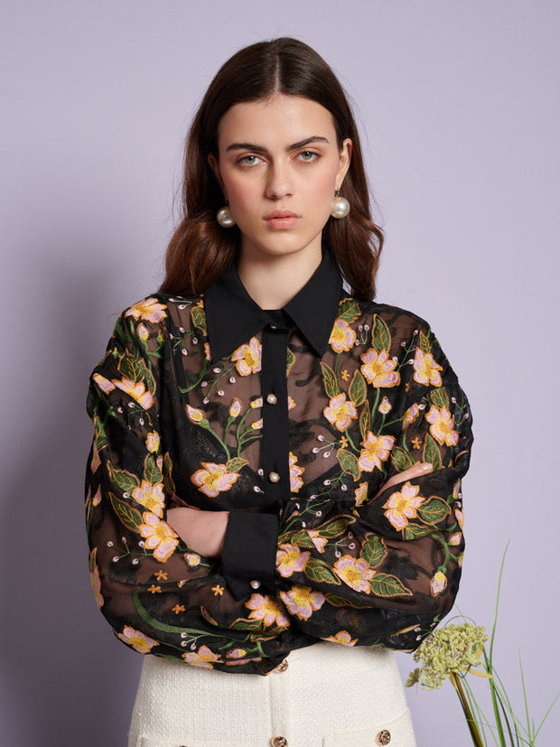 Wood Lily Embroidered Shirt Floral Black / Z