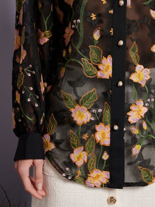 Wood Lily Embroidered Shirt Floral Black / Z
