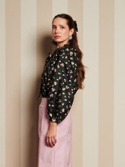 Tea Rose Jacquard Bow Blouse Coal Black / Z