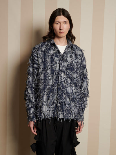 Conrad Frayed Denim Overshirt Dark Blue / Z