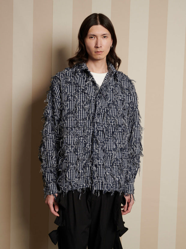 Conrad Frayed Denim Overshirt Dark Blue / Z