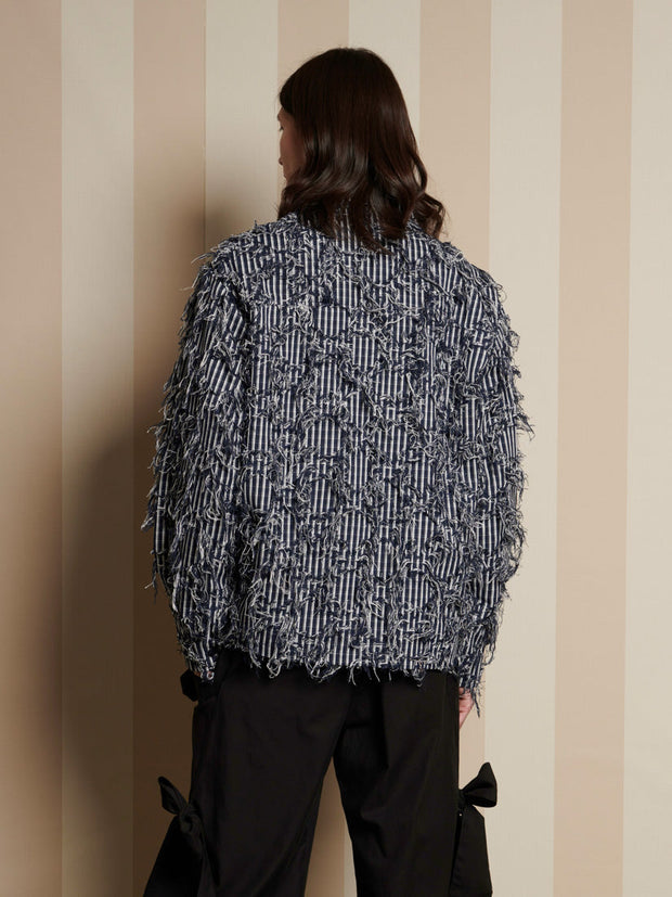 Conrad Frayed Denim Overshirt Dark Blue / Z