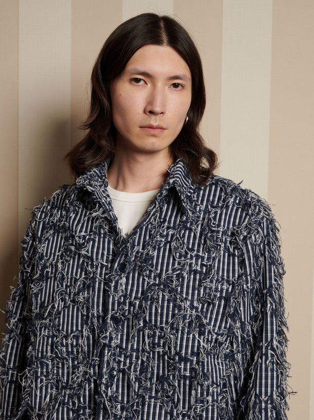 Conrad Frayed Denim Overshirt Dark Blue / Z