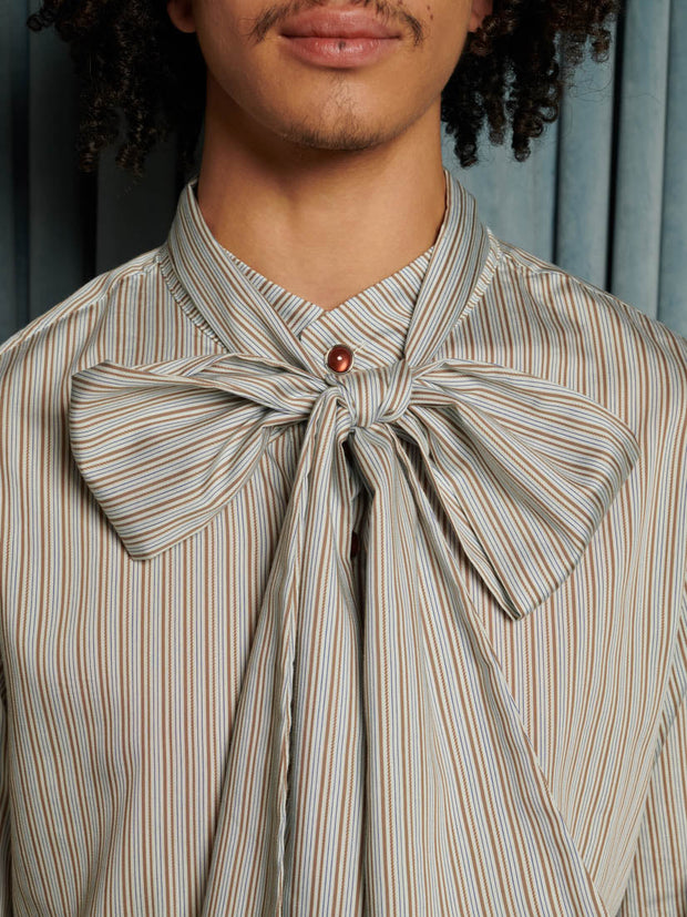 Arthur Stripe Bow Shirt Dusty Blue / Z