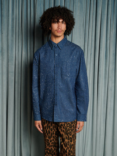 Daze Embellished Denim Shirt Indigo Blue / Z