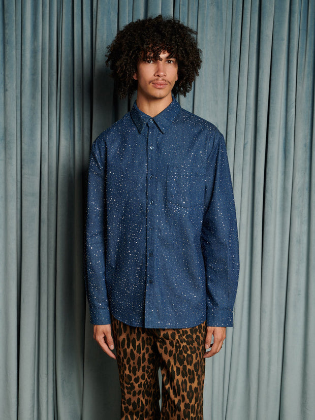 Daze Embellished Denim Shirt Indigo Blue / Z