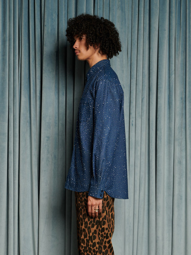 Daze Embellished Denim Shirt Indigo Blue / Z