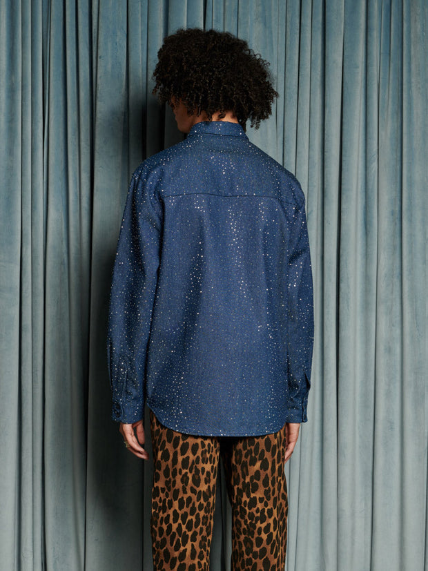 Daze Embellished Denim Shirt Indigo Blue / Z
