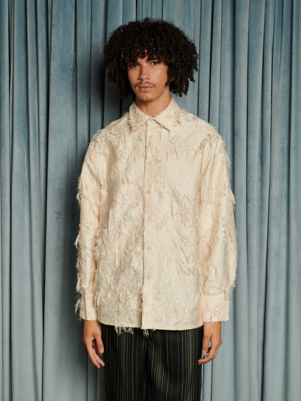 Lens Frayed Overshirt Cream Ivory / Z