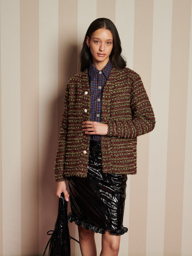 Petey Tweed Cardigan Wood Brown / Z