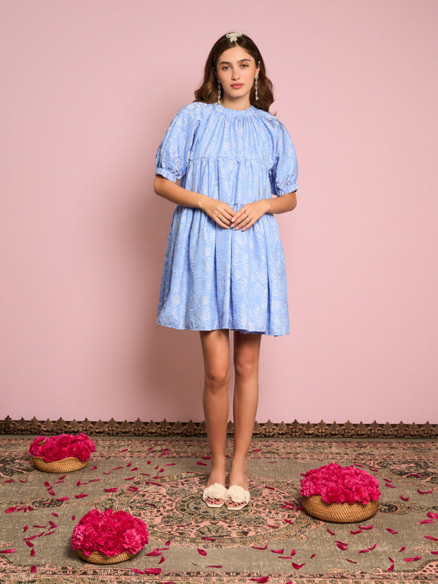 Sapphire Rose Jacquard Mini Dress