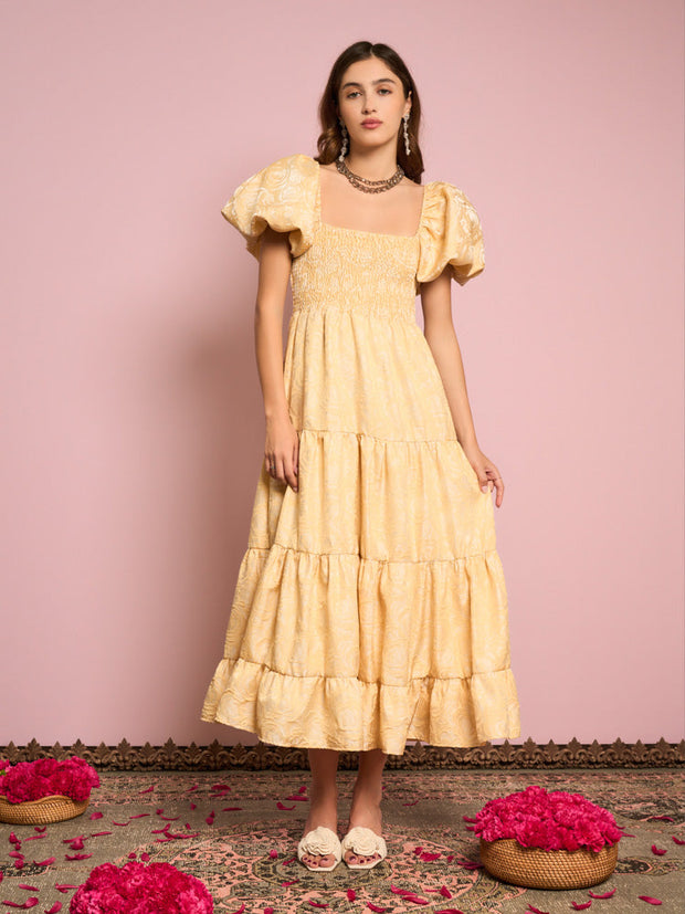 Marigold Jacquard Tiered Dress
