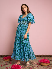 Emerald Bloom Midi Dress