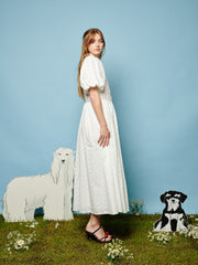 Poodle Bow Embroidered Midi Dress