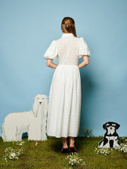 Poodle Bow Embroidered Midi Dress