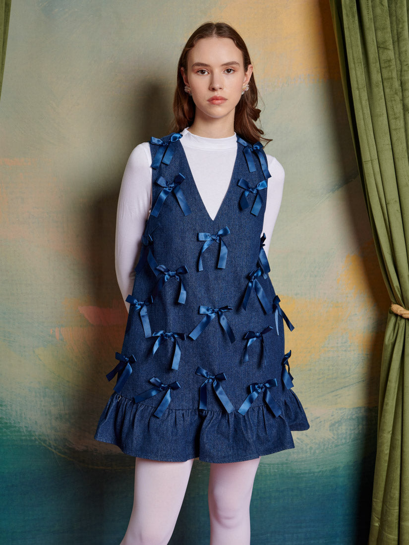 【英国発Sister Jane】Tamara bow-embellished twill mini dress Sister Jane Tamara bow-embellished twill mini dress