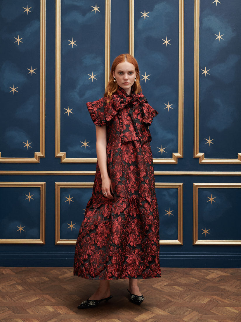 【英国発Sister Jane】Fantasy floral-jacquard satin dress SISTER JANE Fantasy floral-jacquard satin midi dress