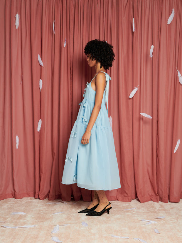 Birdie Bow Midi Dress Baby Blue / Z