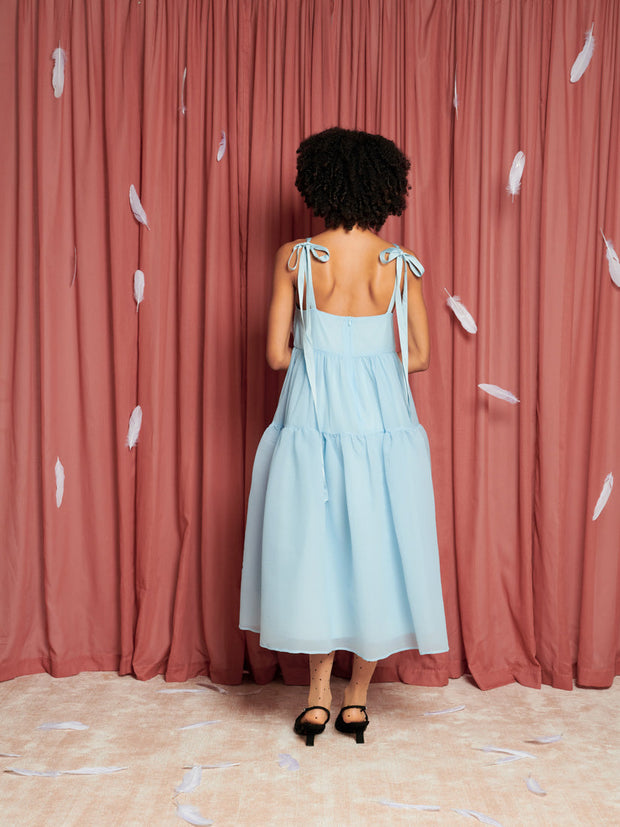 Birdie Bow Midi Dress Baby Blue / Z