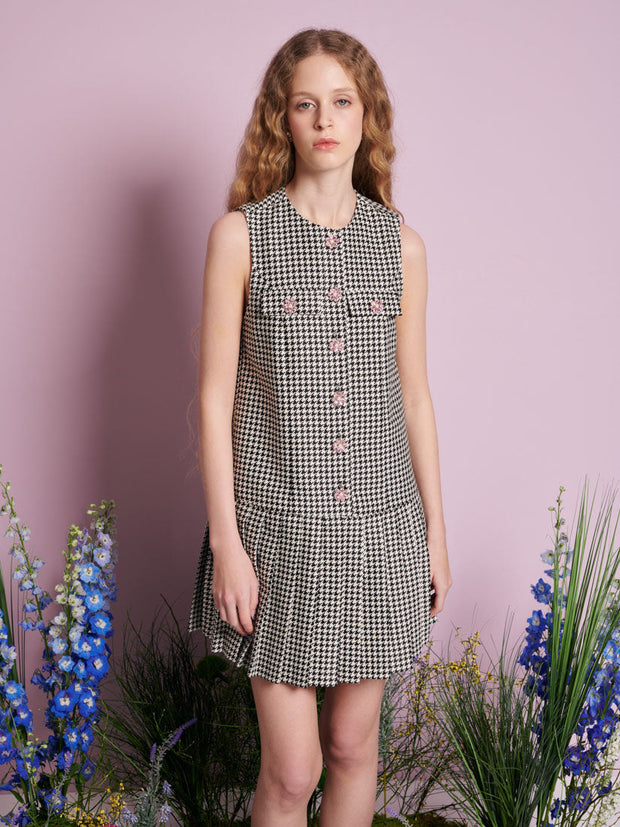 Petal Houndstooth Mini Dress Black & White / Z