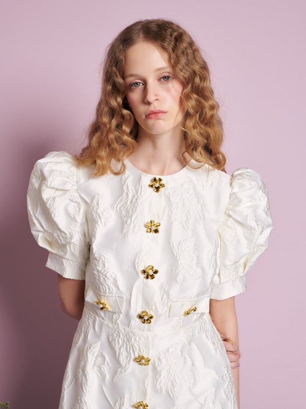 Anemone Jacquard Mini Dress Pearl Ivory / Z