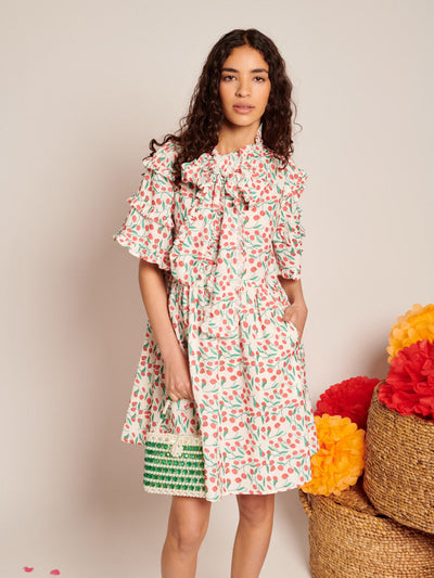 Cerise Mini Print Dress Red, Green, White / Z
