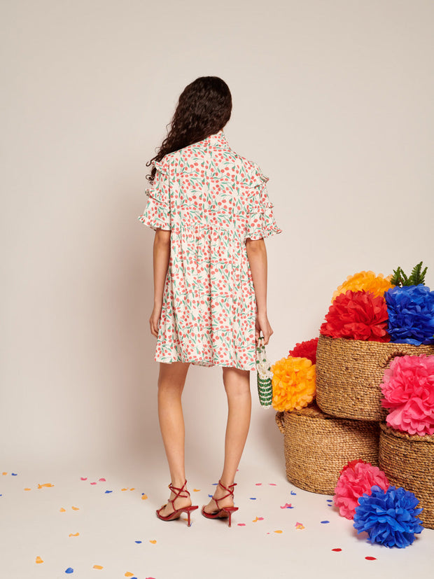 Cerise Mini Print Dress Red, Green, White / Z