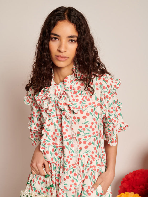 Cerise Mini Print Dress Red, Green, White / Z