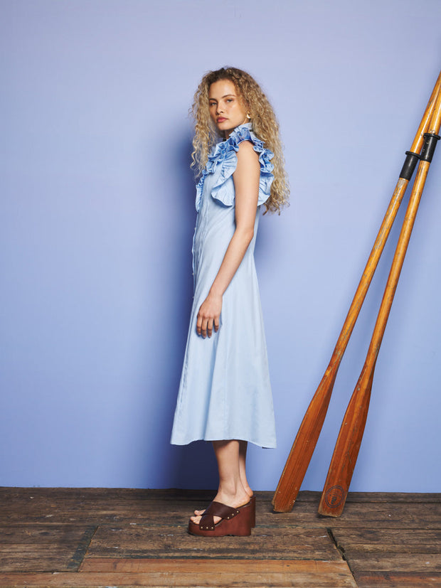 Glassy Ruffle Pleat Midi Dress Cornflower Blue / Z