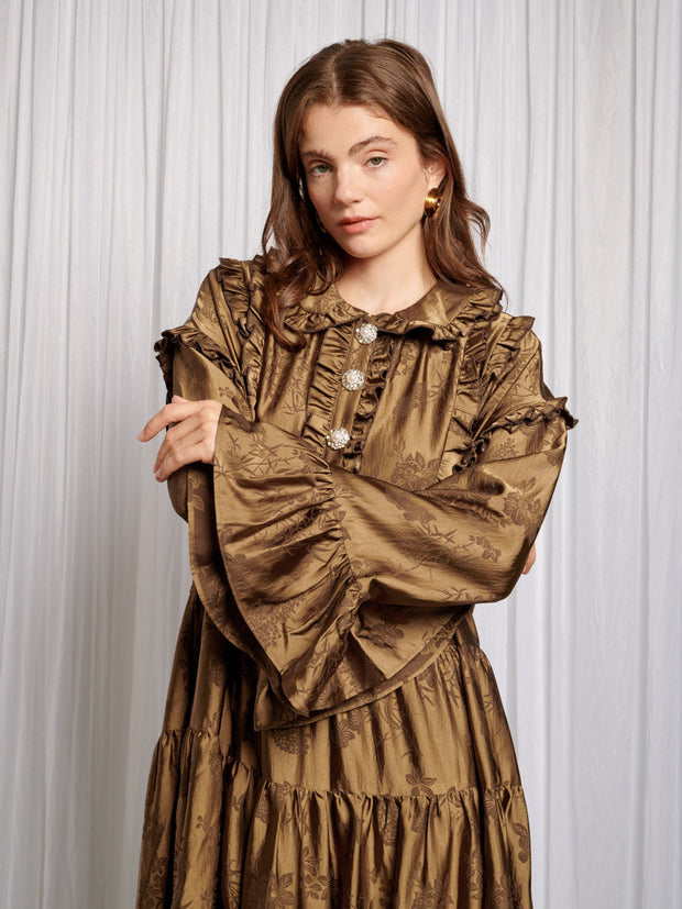 Helen Bib Jacquard Midi Dress