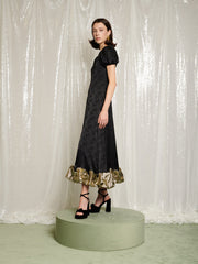 Gilded Ruffle Midi Dress