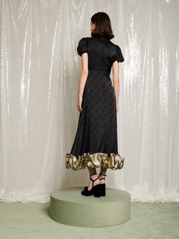 Gilded Ruffle Midi Dress