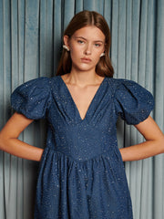 Daze Embellished Denim Mini Dress Indigo Blue / Z
