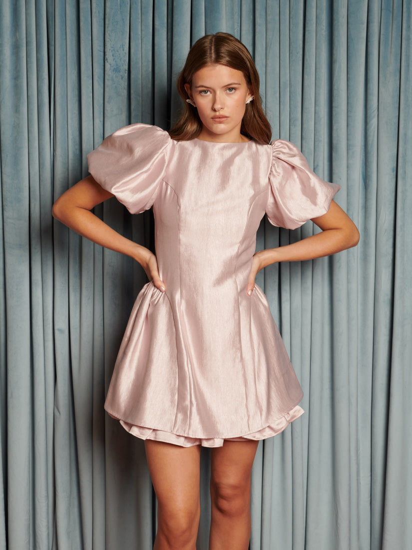 サテン パフスリーブ ミニワンピース ピンク　sister jane Nouveau Ruffle Mini Dress – Sister Jane (EU)