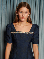 Frame Jacquard Mini Dress Navy Blue / Z