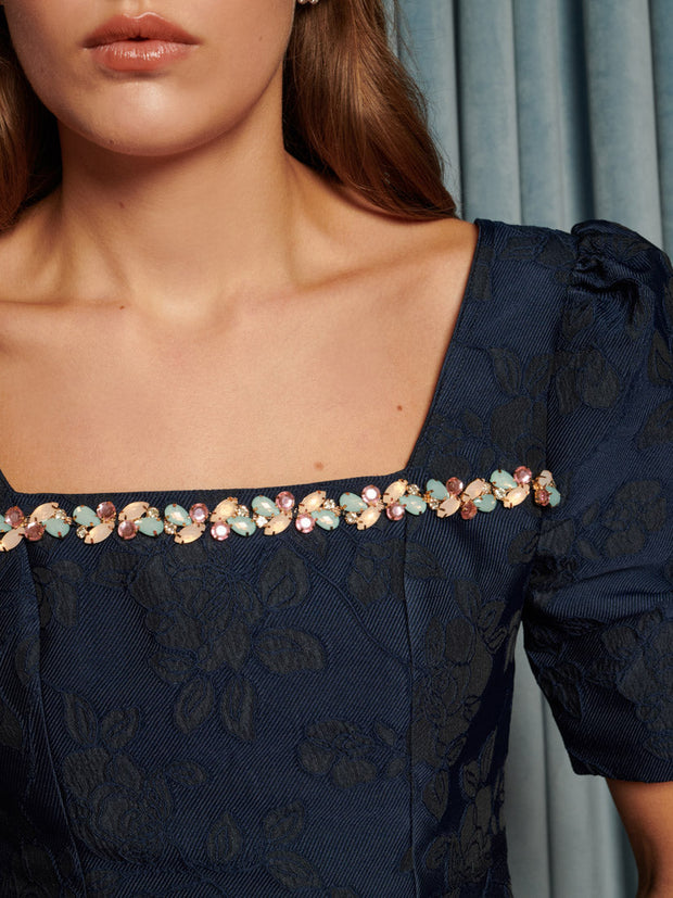 Frame Jacquard Mini Dress Navy Blue / Z