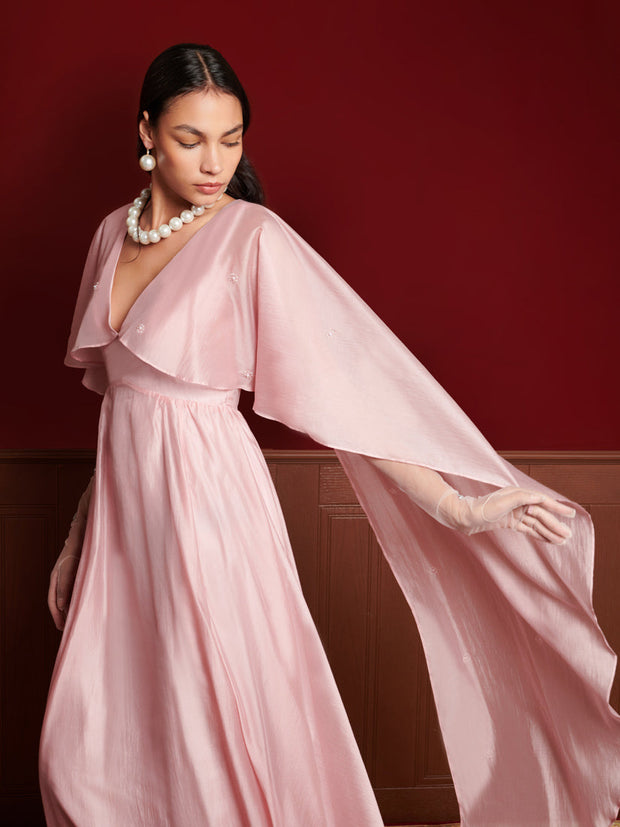 Crystal Cape Maxi Dress Baby Pink / Z