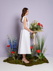 Prairie Bow Jacquard Midi Dress Pearled White / Z