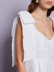 Prairie Bow Jacquard Midi Dress Pearled White / Z