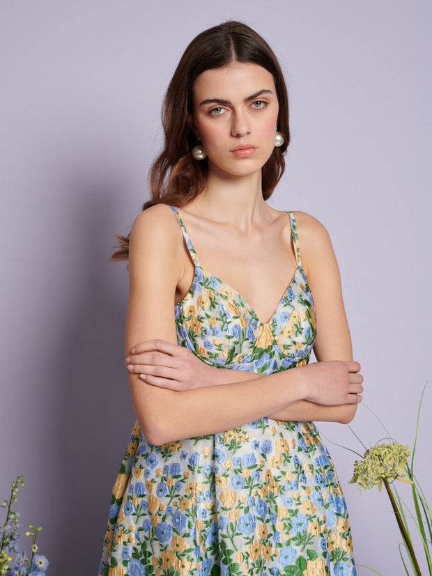Marigold Jacquard Mini Dress Yellow, Green, Blue / Z
