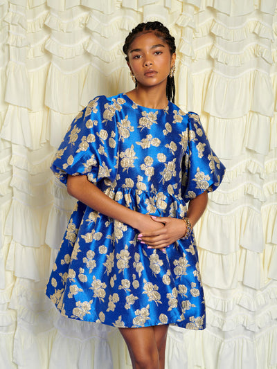 Golden Blues Jacquard Mini Dress Royal Blue / Z